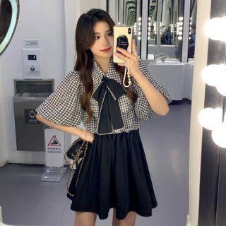 Ribbon-accent Plaid Blouse / Mini Skirt (various Designs)