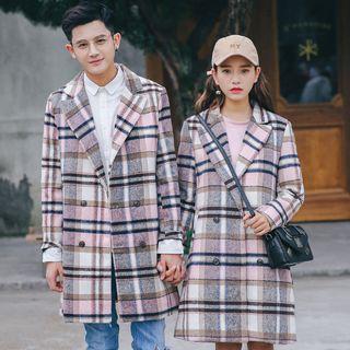 Plaid Double Breasted Notch Lapel Coat