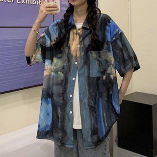 Short-sleeve Tie-dye Shirt Blue - One Size