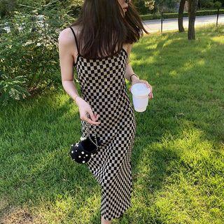 Spaghetti-strap Check Midi Sheath Dress / Midi Skirt / Camisole Top