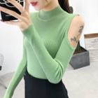 Long-sleeve Cutout Mock-neck Knit Top