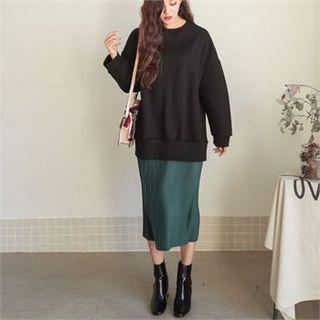 Crew-neck Mock Two-piece Long Dress