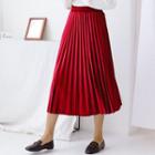 Accordion Pleat Midi Velvet Skirt Red - One Size