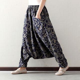Printed Drop-crotch Harem Pants