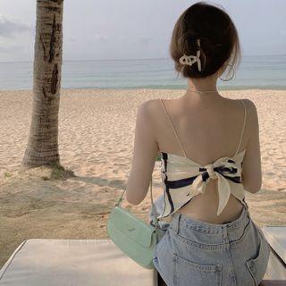Spaghetti Strap Printed Top Almond - One Size