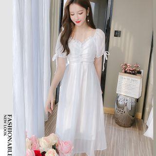Short-sleeve Mini A-line Chiffon Dress