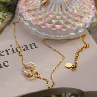 Faux Pearl Necklace 1pc - Gold - One Size