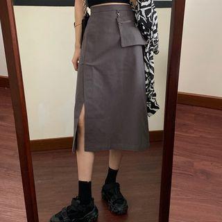 High-waist Slit-hem A-line Midi Skirt