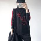 Embroidered Mock Neck Long-sleeve Sweater