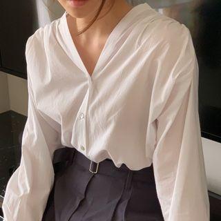 Long Sleeve Placket Plain Blouse