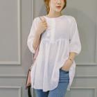 Puff-sleeve Frilled Empire Blouse