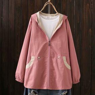 Flower Embroidered Hooded Zip-up Jacket