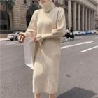 Lantern-sleeve Ribbed Midi Knit Dress + Headband