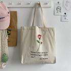 Rose Embroidered Canvas Tote Bag Rose - Off White - One Size