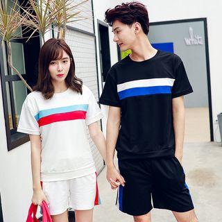 Couple Matching Set : Colour Block Short-sleeve T-shirt + Shorts