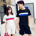Couple Matching Set : Colour Block Short-sleeve T-shirt + Shorts
