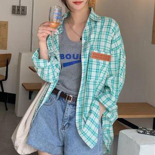 Lettering Patch Plaid Shirt