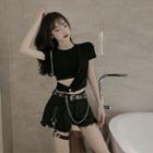 Short-sleeve Top / Denim Shorts / Belt