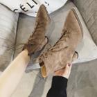 Pointy-toe Block Heel Lace-up Ankle Boots