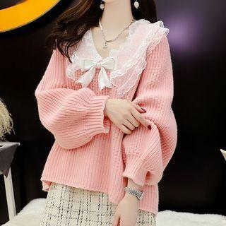 Lace Trim Bow Accent Sweater