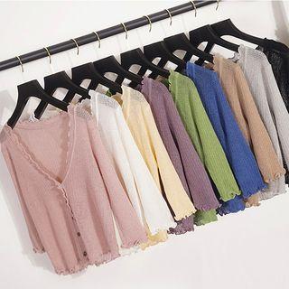 3/4-sleeve Frill-trim Light Cardigan