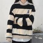 Loose-fit Long-sleeve Striped Printed Sweatshirt As Shown In Figure - One Size