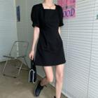 Square-neck Plain Dress Black - One Size