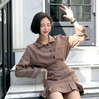 Set: Relaxed-fit Check Shirt + Pleated Miniskirt One Size