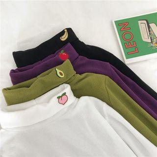 Fruit Embroidered Turtleneck Long Sleeve Top