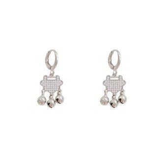 Lock Rhinestone Alloy Fringed Earring 01 - 1 Pair - Silver - One Size