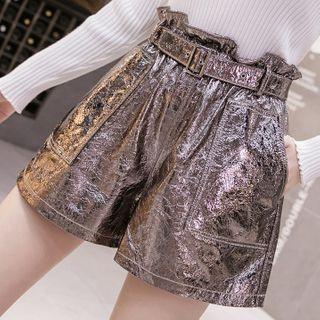 Faux Leather Mini Wide-leg Shorts