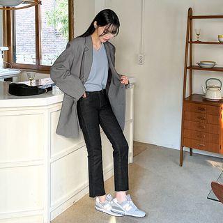 Plus Size Fray-hem Straight-leg Jeans