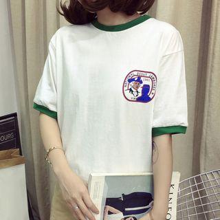 Printed Contrast Trim Short Sleeve T-shirt