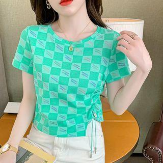 Short-sleeve Lettering Checkerboard T-shirt
