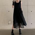 Sheer Panel Sleeveless Midi Dress Black - One Size