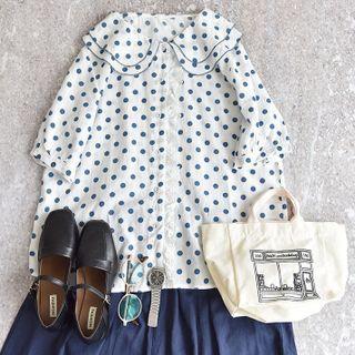 Short-sleeve Peter Pan-collar Dotted Blouse