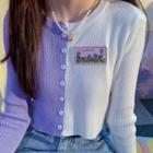 Applique Two-tone Long Sleeve Cardigan