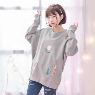 Long-sleeve Printed Sweatshirt Gray - One Size