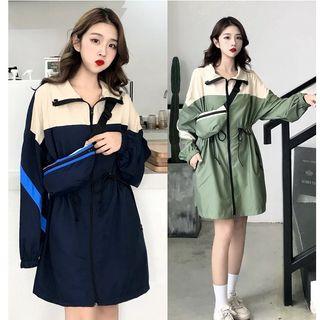 Set: Stand Collar Two-tone Zip Jacket + Sling Bag