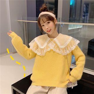 Sweater Top Lace Peter Pan Collar Long-sleeve Set