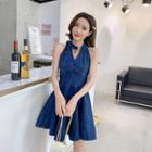 Halter-neck Mini A-line Denim Dress