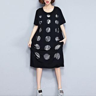 Dotted Distressed Short-sleeve Dress