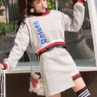 Set: Striped Lettering Pullover + High Waist A-line Skirt