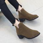 Suede Bead-detail Low Heel Ankle Boots