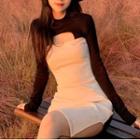 Long-sleeve Paneled Mini Sheath Dress Black & Almond - One Size