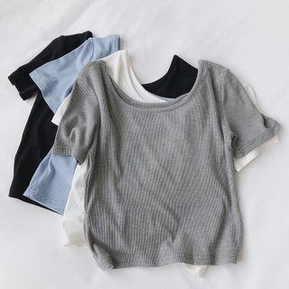 Short Sleeve U-neck Knit Top