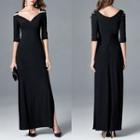 V-neck Slit-side Rhinestone Shoulder Evening Dress