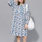 Feather Print Long Sleeve A-line Dress