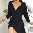 Shirred Long-sleeve A-line Dress