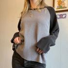 Long-sleeve Color Block Shoulder Knit Top
